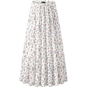Women's Chiffon Elastic High Waist Maxi Skirts Floral White